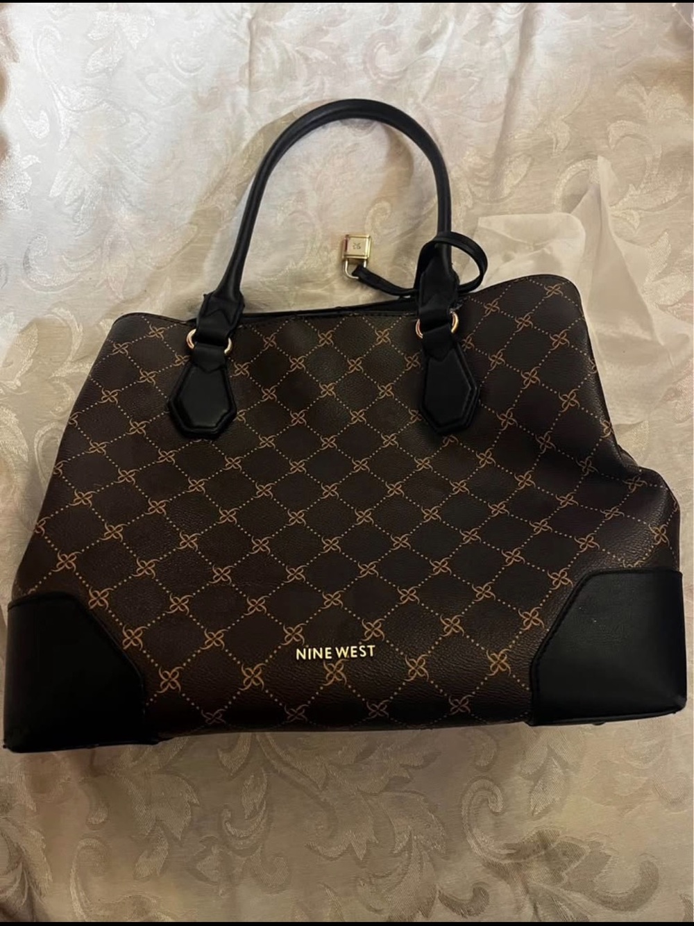 Nine West Brown Patterned Satchel with Black Trim